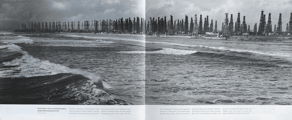 In 1940, The Huntington Beach Methane Overlay District - Water & Oil Mix at Huntington Beach Viewed from the Pier