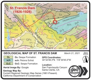 Geologic map of the St. Francis Dam location.