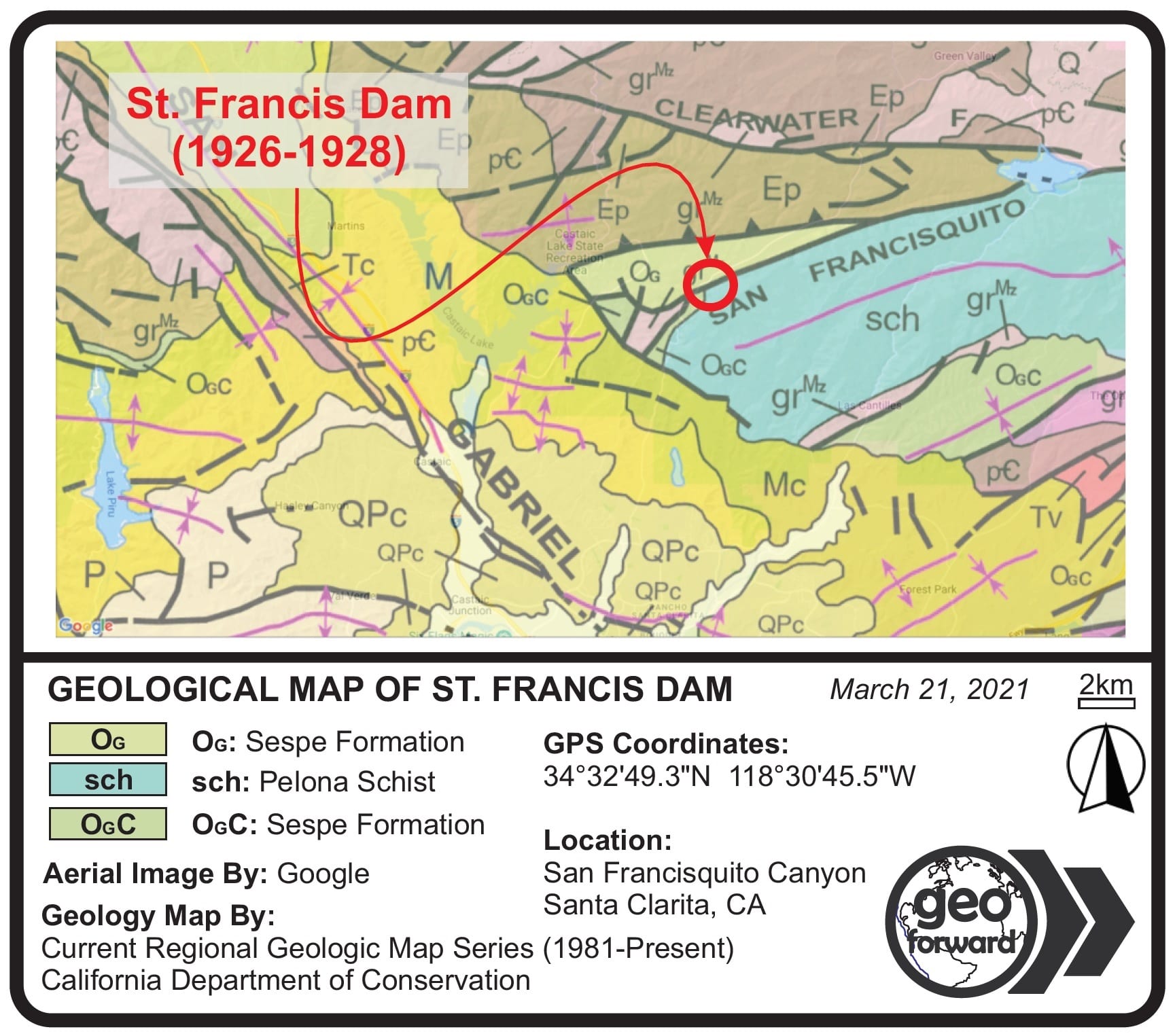 Geologic map of the St. Francis Dam location.